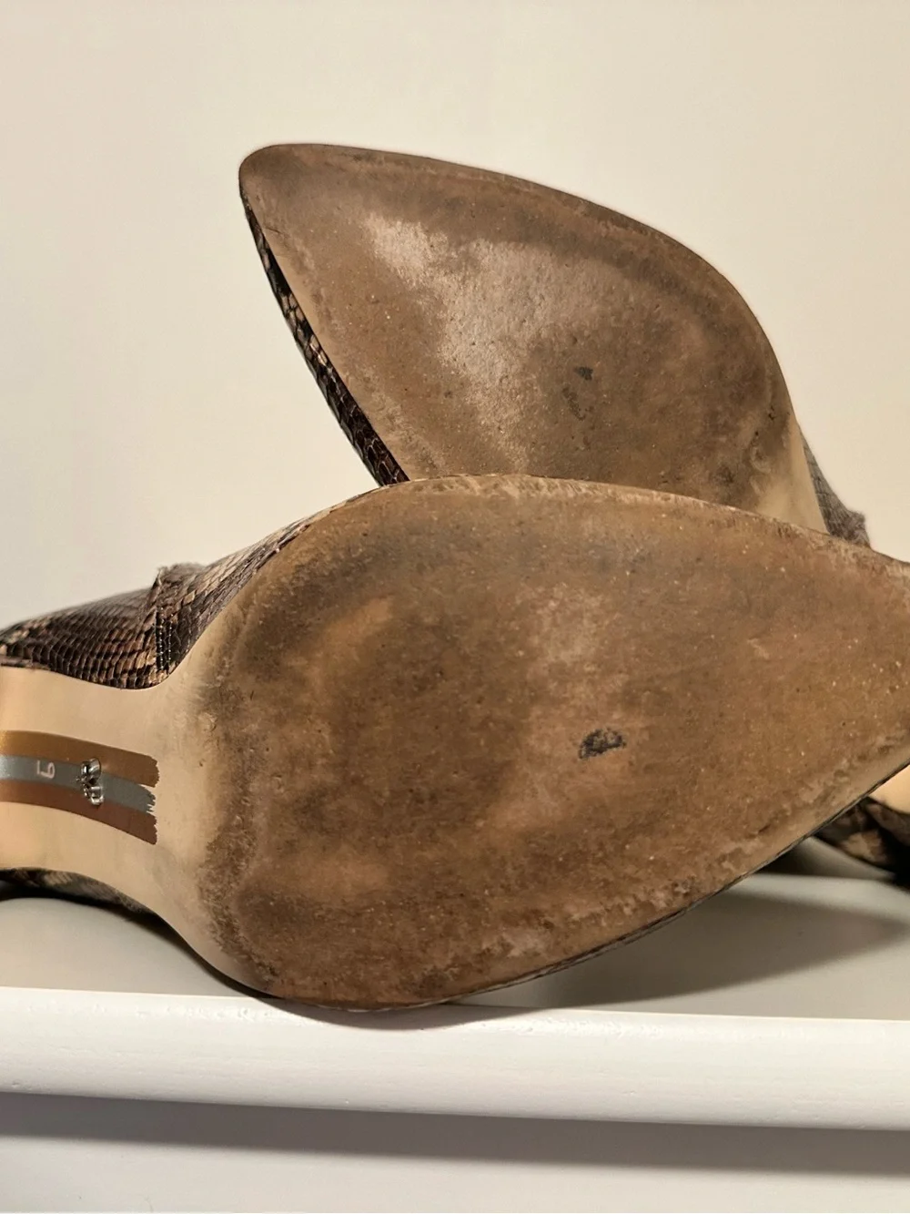 Sam Edelman Snake-Print Pointed Toe Ankle Boots in Brown